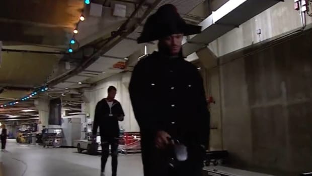Jordan Clarkson walks through the tunnel before a game.